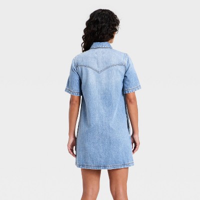 Women’s Short Sleeve Denim Mini Shirtdress – Universal Thread