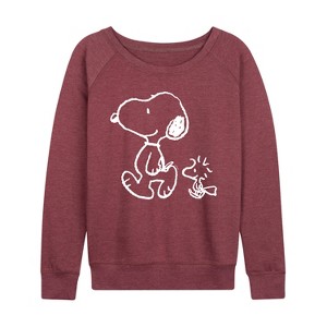 Women's - Peanuts - I'll Follow You Snoopy & Woodstock Lightweight French Terry Wide Neck Long Sleeve Shirt - 1 of 4