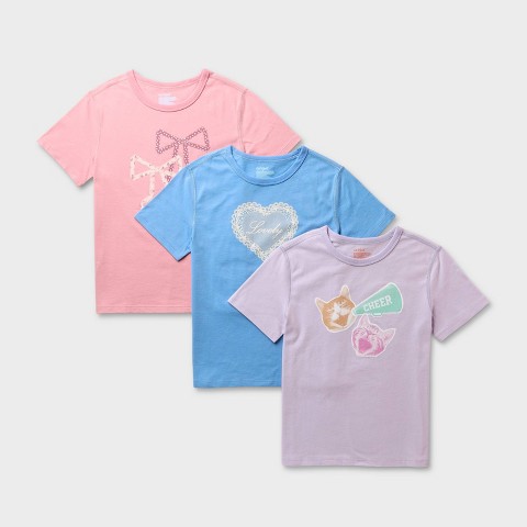 Детские футболки Cat & Jack Girls' Adaptive 3pk Short Sleeve Graphic T-Shirt - Cat & Jack™ Mauve/Blue/Purple M