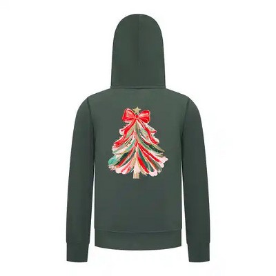 Everyday Kids Christmas Collection Red & Gold Painted Tree Girls Zip Up Hoodie – Holiday Sweatshirt