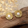 14K Gold Plated White Pearl Stud Hammered Circle Wedding Earrings for Bride and Bridesmaids Women - 4 of 4