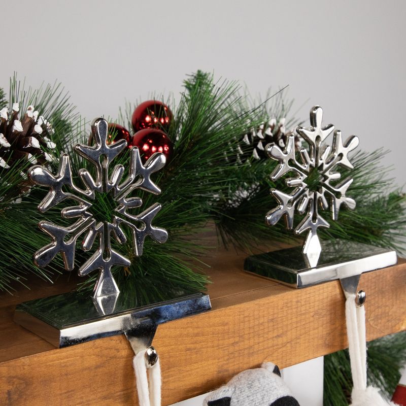 Northlight Set of 2 Solid Silver Snowflake Cutout Christmas Metal Stocking Holders 6.5", 2 of 7