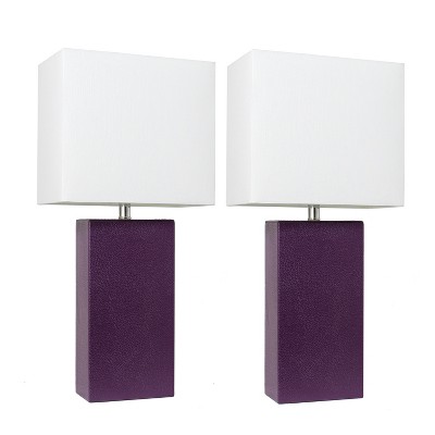 (2pk) 21" Monaco Avenue Modern Leather Table Lamp Eggplant - Elegant Designs