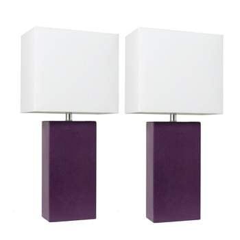 Set of 2 Leather Table Lamps with Fabric Shades - Elegant Designs