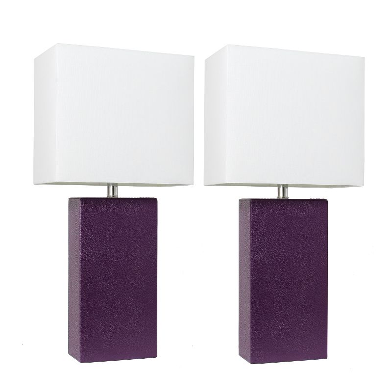 Set of 2 Leather Table Lamps with Fabric Shades - Elegant Designs, 1 of 5