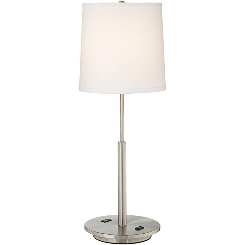 360 Lighting Martel Modern Table Lamp 28" Tall Brushed Nickel with USB and AC Power Outlet in Base Off White Drum Shade for Bedroom Living Room House, 1 of 6