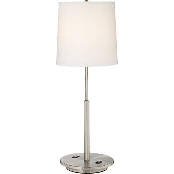 360 Lighting Martel Modern Table Lamp 28" Tall Brushed Nickel with USB and AC Power Outlet in Base Off White Drum Shade for Bedroom Living Room House