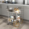 Tangkula 2-Tier Serving Cart w/ Tempered Glass Shelves 2 Large Aluminum Front Wheels - 3 of 4