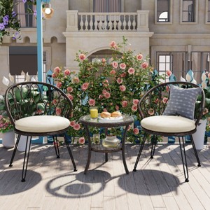 Outdoor Conversation Set, Patio Conversation Sets With 2 Rattan Chairs With Cushion And A Glass Round Table-Cuddlewood - 1 of 4