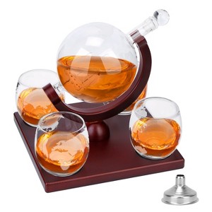 iMountek"Whiskey Decanter Globe Set with 4 Etched World Glasses & Wooden Tray - Perfect Liquor Gift Set"White - 1 of 4