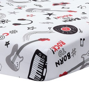 Lambs & Ivy Rock Star Musical Instruments 100% Cotton Fitted Crib Sheet - White - 1 of 4