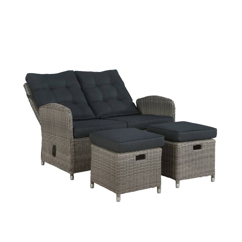 Monaco 3pc Set with 2 Seat Reclining Bench &#38; 2 Ottomans - Gray - Alaterre Furniture, 4 of 14