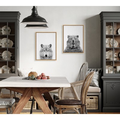 Natural Wolf and Bear Canvas Art Set with Polystyrene Frame