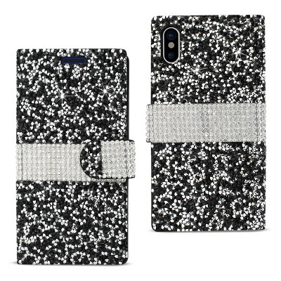 Reiko iPhone X/iPhone XS Diamond Rhinestone Wallet Case in Black