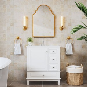 30x20 Inch Black Wrought Iron Scalloped Arched Mirror Cabinet - Decorative Large Wall Mirror Decor with Metal Frame Ideal for Living and Bathroom - 1 of 4