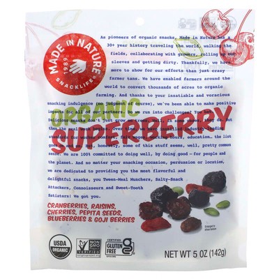 Made in Nature, Organic Superberry, Cranberries, Raisins, Cherries, Pepita Seeds, Blueberries & Goji Berries, 5 oz