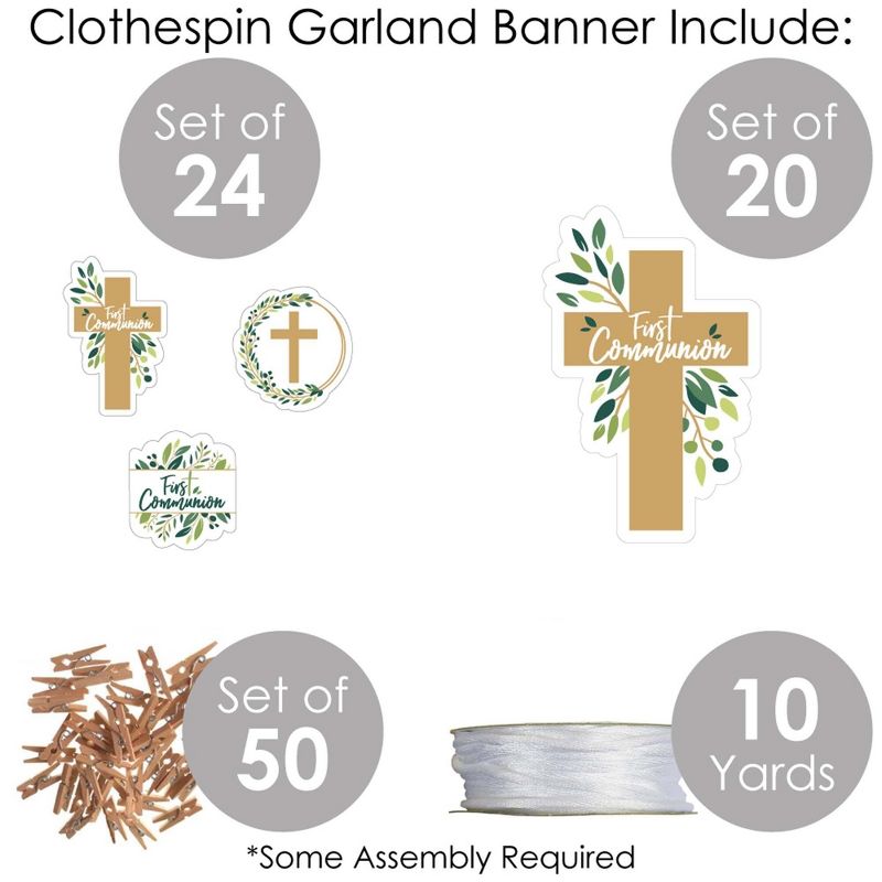 Big Dot of Happiness First Communion Elegant Cross - Religious Party DIY Decorations - Clothespin Garland Banner - 44 Pieces, 5 of 8