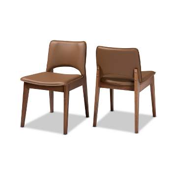 2pc Afton Faux Leather Upholstered and Wood Dining Chair Set - Baxton Studio