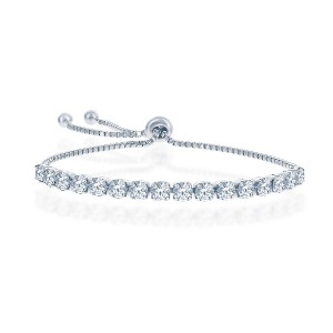 Bella Silver Sterling Silver 4MM Crystal "April" Swarovski Element Adjusatble Bolo Bracelet - White - 1 of 2