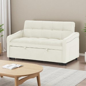 47" Velvet Loveseat Bed with Pull-Out Bed & USB Charging - 1 of 4