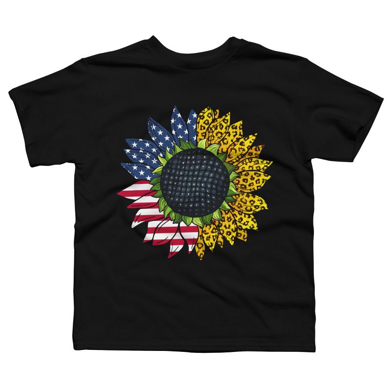 Boy's Design By Humans July 4th American Sunflower Leopard By mehmus T-Shirt, 1 of 3