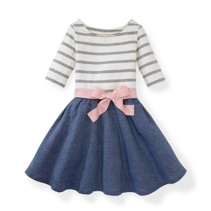 Hope & Henry Girls'  Cotton Lightweight Blocked Skater Dress, Infant - 1 of 4