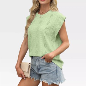 Womens Summer Tops Eyelet Embroidery Cap Sleeve Shirts Crew Neck Sleeveless Blouse Tunic Tops Casual Beach Tops - 1 of 4