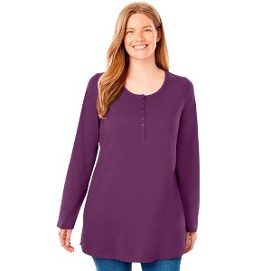 Woman Within Plus Size Perfect Long-Sleeve Henley Tee - 1 of 4