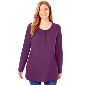 Woman Within Women's Plus Size Perfect Long-Sleeve Henley Tee