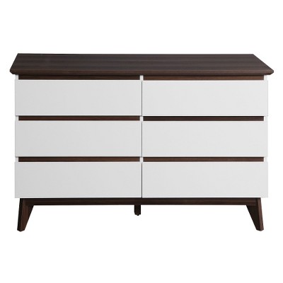 TIRAMISUBEST 51" Rattan Dresser with Drawers, 6 Drawer Dresser for Bedroom, Clothes Storage Cabinet for Bedroom, Metal Handle&Wood Legs for