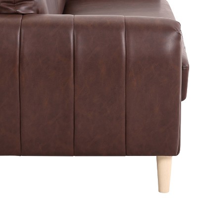 Brown Faux Leather Tufted Sofa with Removable Cushions