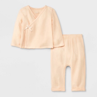 Image of Grayson Collective Baby Girls' Gauze Kimono Top & Jogger Pants Set - Light Pink 0-3M