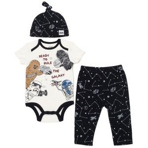 Star Wars The Mandalorian Baby Bodysuit Pants and Hat 3 Piece Outfit Set Newborn to Infant - 1 of 4