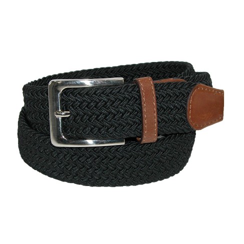 CTM Men's Elastic Braided Stretch Belt with Silver Buckle and Tan Tabs,  Small, Black