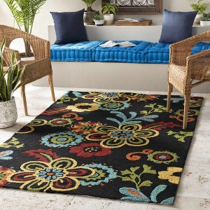 Hauteloom Thaxton Colorful Flowers on Black Area Rug - 1 of 4