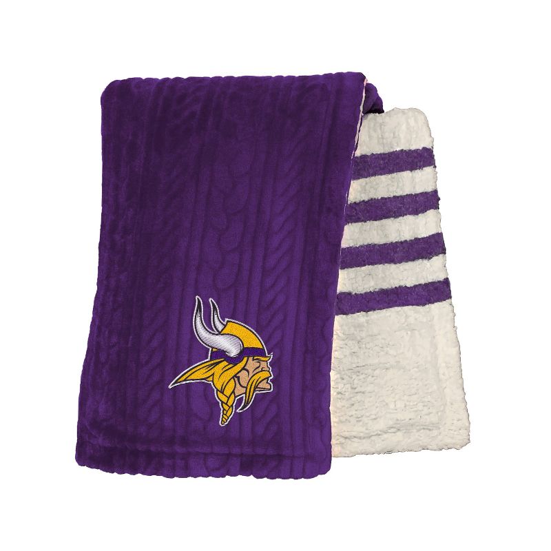 NFL Minnesota Vikings Embossed Logo Faux Shearling Stripe Blanket, 2 of 4
