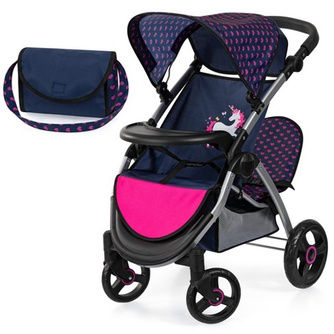 Twin Star Doll Stroller W/ Shoulder Bag, Blue, Hot Pink, Unicorn - image 1 of 4