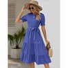 Women's Puff Short Sleeve Smocked Midi Dress Casual Elastic Waist Tiered A Line Maxi Dress - 3 of 4