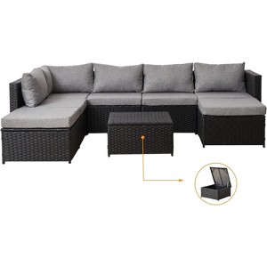 8 Pieces Outdoor Patio Sofa Sets All Weather Weaving Sectional PE Rattan Wicker Patio Conversation Set w/ Storage Table - 1 of 4