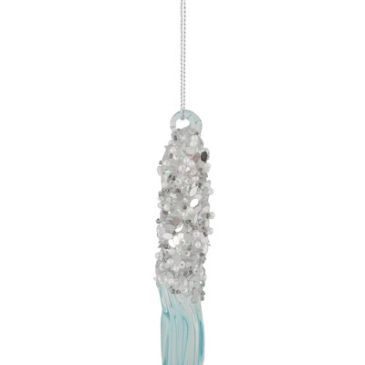 Northlight 9" Blue Sequined And Beaded Glass Icicle Christmas Ornament