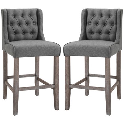 Elegant Gray 26.25" Rubberwood Tufted Bar Stools Set of 2