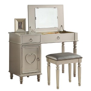 Poundex Wooden Makeup Vanity Set Desk, Mirror and Stool - 1 of 4