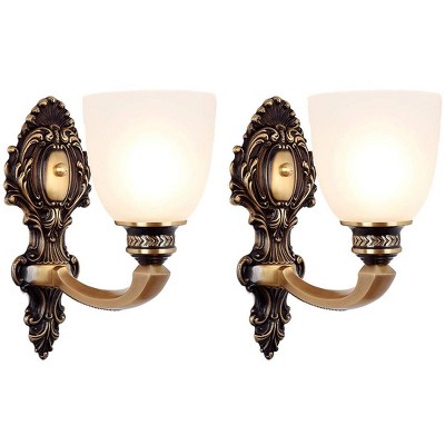 Ludomide 2 Pack Vintage Wall Sconce Brass Wall Mounted Light Ceiling Fixture with Milk White Glass Shades for Living Room Bedroom Hallway