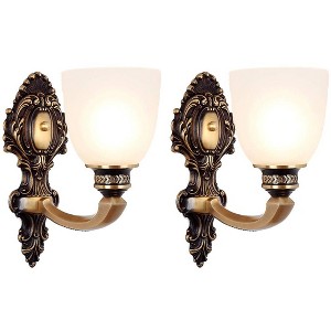 Ludomide 2 Pack Vintage Wall Sconce Brass Wall Mounted Light Ceiling Fixture with Milk White Glass Shades for Living Room Bedroom Hallway - 1 of 4