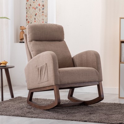 NicBex Teddy Fabric Rocking Glider Chair High Back Recliner with Wood Legs & Side Pocket, Nursery, Living Room, Bedroom Armchair