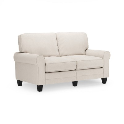 Cream Microfiber Rolled Arm Loveseat with Pillow Back