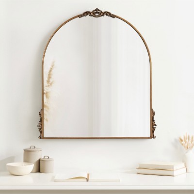 Myrcelle Antique Gold Arched Wall Mirror with Garland Details