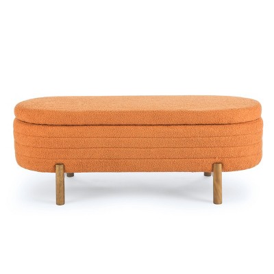 GlasFlength Ottomans and Benches Portable Oval Storage Bench with Rubber Wood Legs Fashion Design for Living Spaces, Orange, 46.65"*18.11"*7.88"