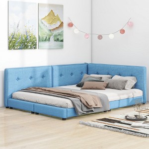NicBex Queen Size Platform Bed 84.3" L Modern Wooden Bed Frame with Headboard, Linen Cushions and 2 Ports for Bedroom, No Box Spring Required - 1 of 4