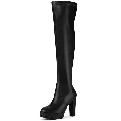 Allegra K Women's Platform Heels Chunky Heel Over Knee High Boots Black ...